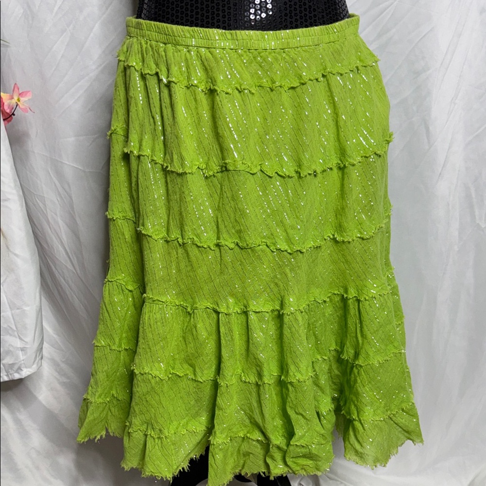 Vibrant Green Tiered A-Line Skirt